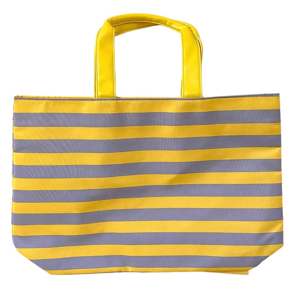 LANCÔME YELLOW & GRAY STRIPED PLASTIC TOTE BAG, NEW